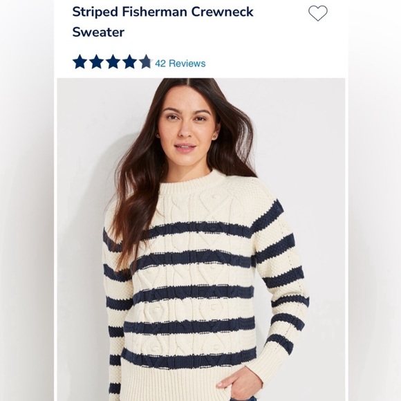 Vineyard Vines navy cream striped crewneck fisherman chunky sweater size SMALL - Picture 1 of 6
